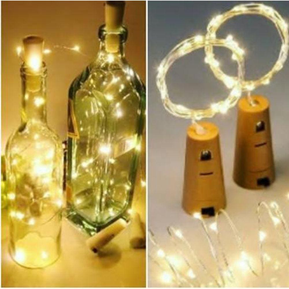 Conj 15 Lamp Led Branco Fio Arame Rolha Garrafa 1,5M Bateria