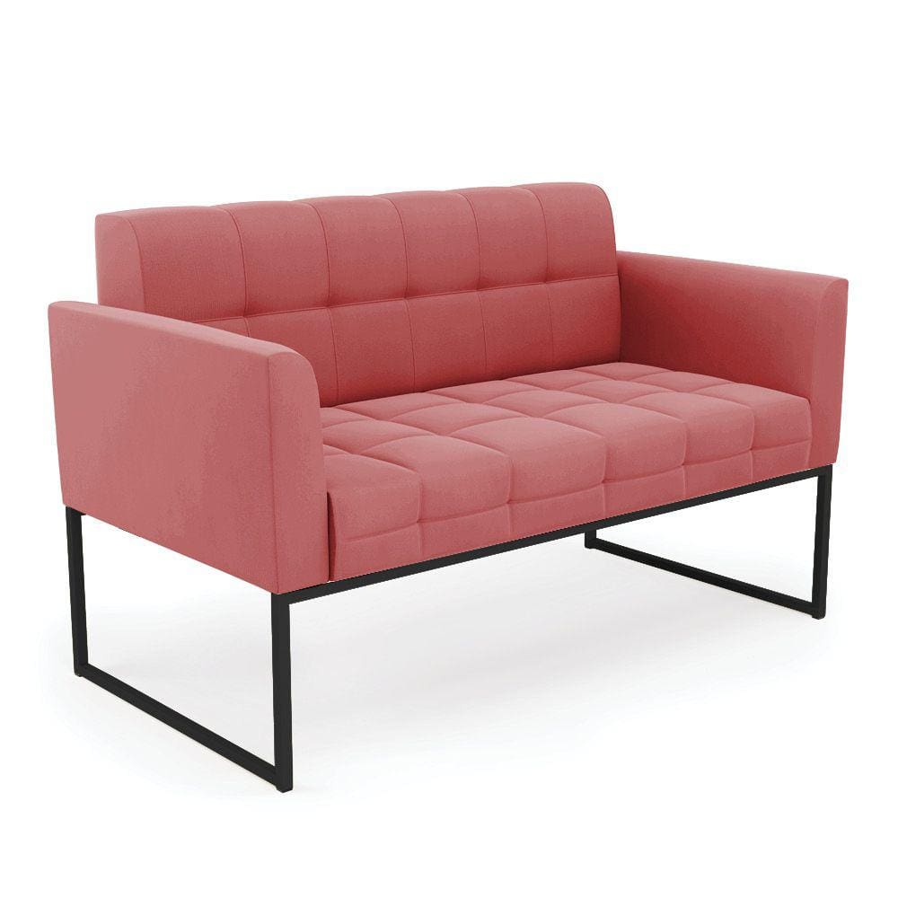 Sofá Namoradeira Elisa Suede Rosê Base Metálica Industrial Preto - D`Rossi