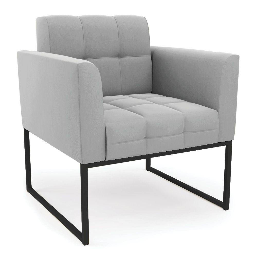 Poltrona Elisa Suede Cinza Base Metálica Industrial Preto - D`Rossi