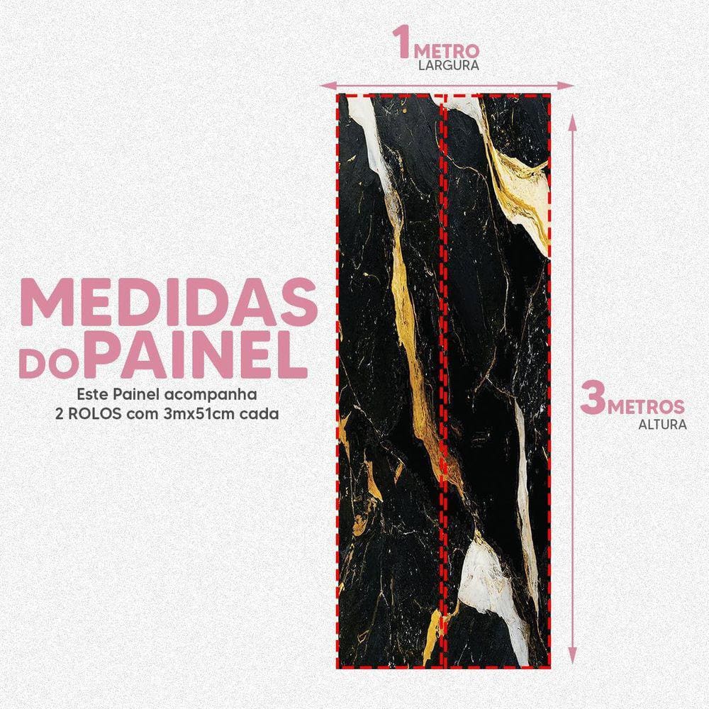 Papel De Parede Painel 3D Mármore Preto Branco Ouro 1M