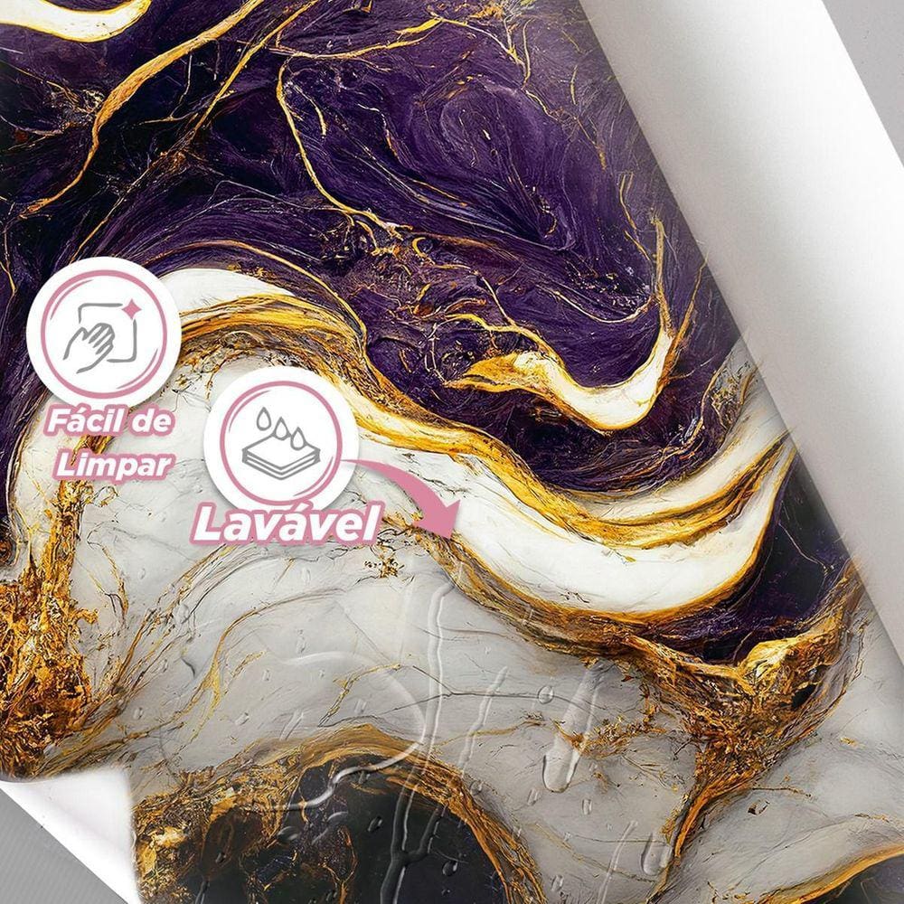 Papel De Parede Painel 3D Mármore Branco Ouro Roxo 1M