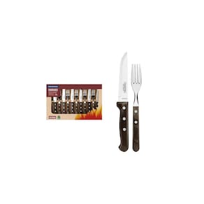 Jogo De Talheres Jumbo Churrasco Lâminas Aço Inox Madeira Polywood Castanho 12 Peças