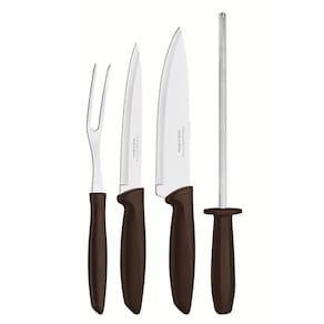 Kit Para Churrasco Plenus Com Lâminas Em Aço Inox E Cabos De Polipropileno Marrom 4 Peças