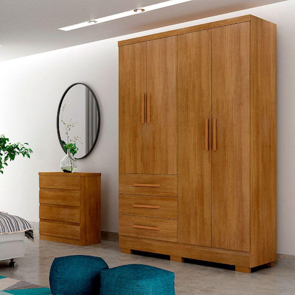 Guarda Roupa Agata 4 Portas 3 Gavetas com 6 Pés Clic Móveis