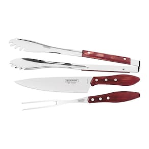 Jogo Para Churrasco Tramontina Em Aço Inox Com Cabo Vermelho Polywood 3 Peças Tramontina