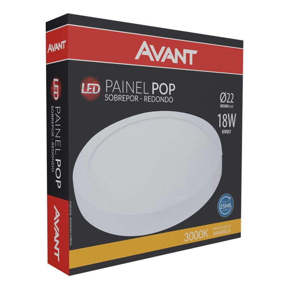 Plafon Pop Sobrepor 22x22cm Avant 18W 3000K Bivolt Luz Amarela - Redondo