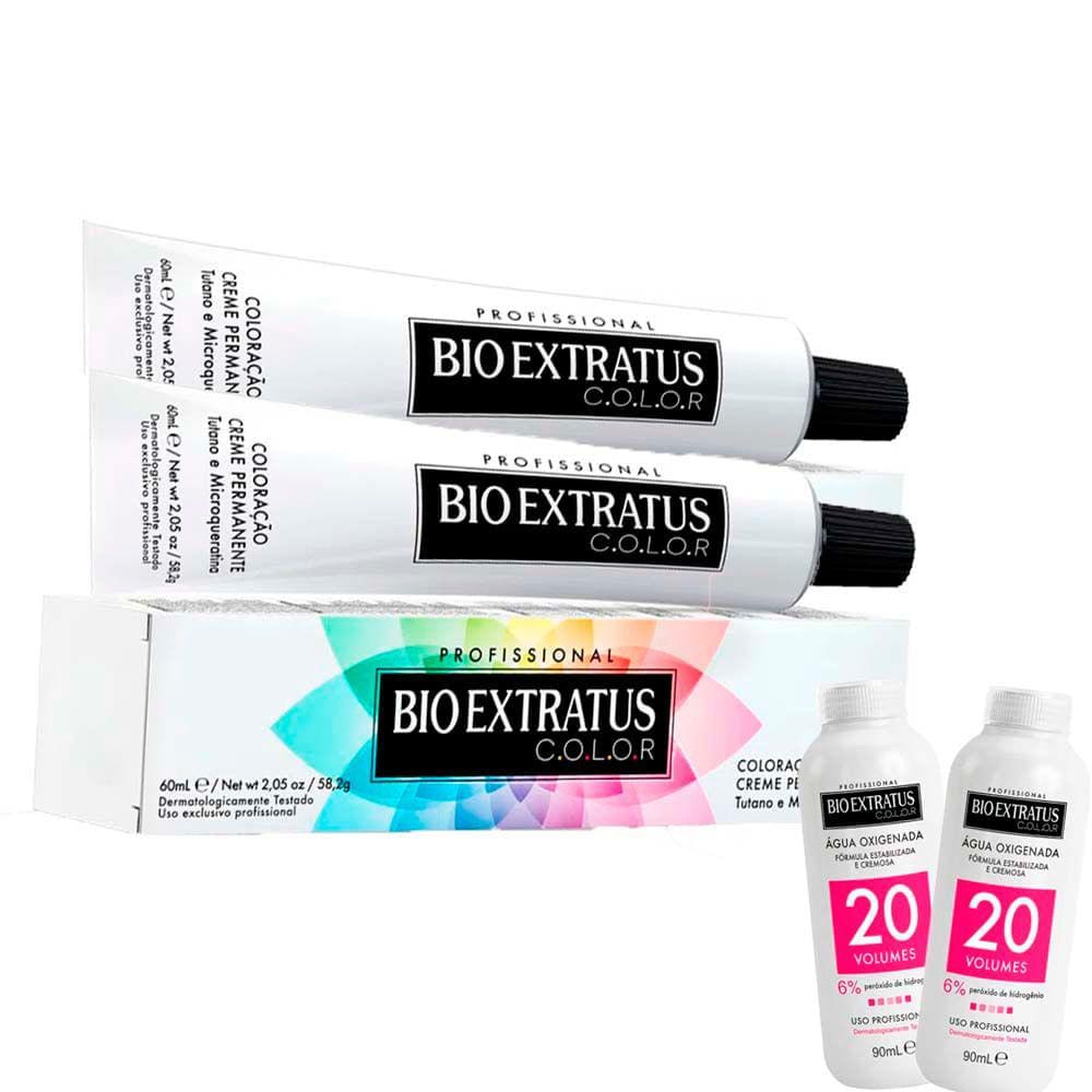 Kit 2 Tinturas Bio Extratus Color Louro Escuro Chocolate 6.7 + 2 OX 20 Volumes 90ml