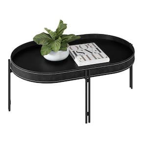 Mesa De Centro Isi Preto Tx E Couro Preto 93x35 Cm L04 - D`rossi