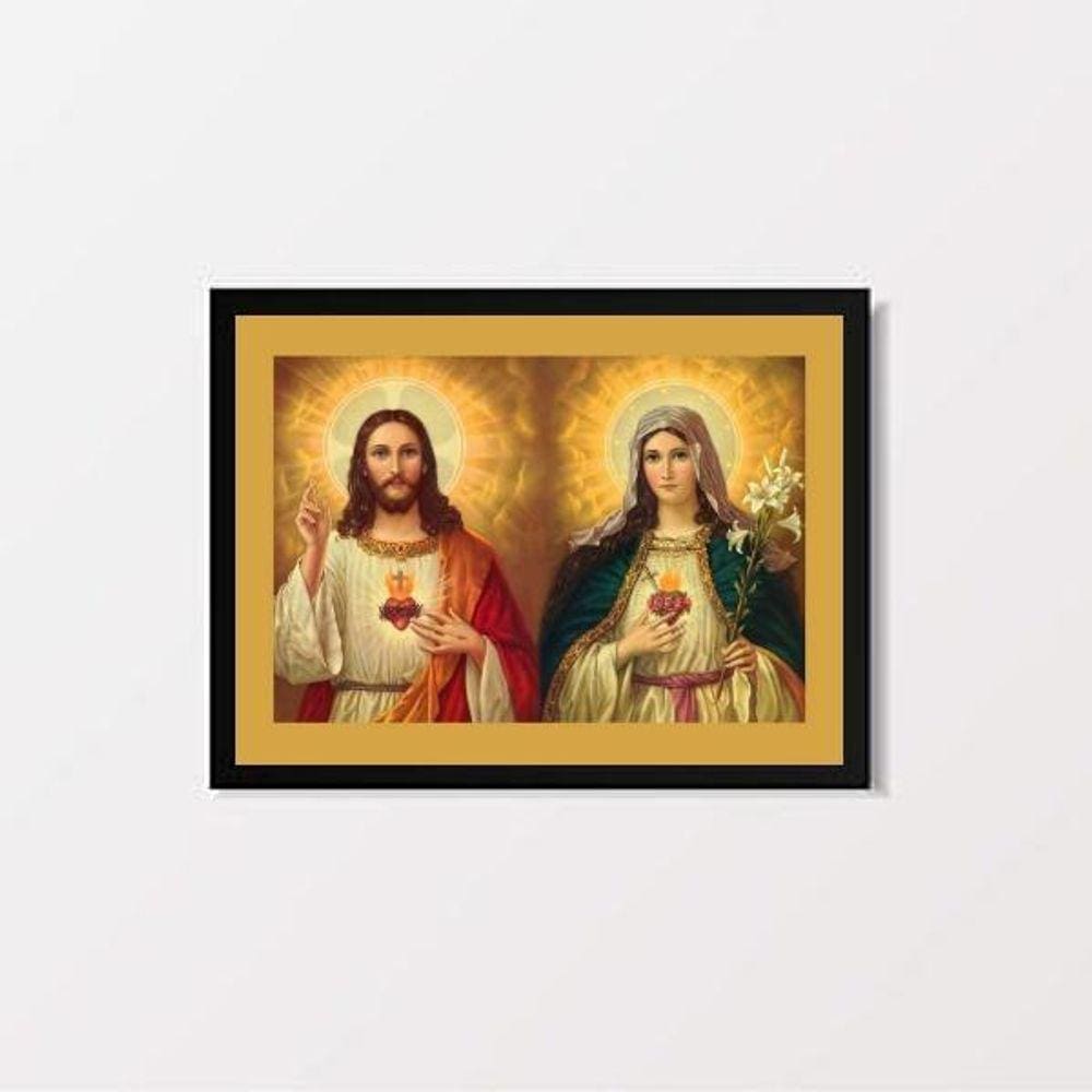 Quadro Jesus e Maria 24x18cm - Moldura branca