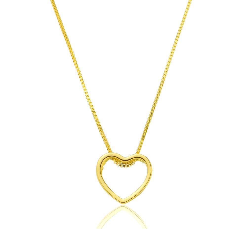 Colar Pingente Coração Vazado Banhado a Ouro 18k