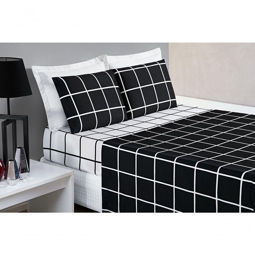 Jogo De Cama Com Lençol De Cima 200 Fios Austin Casal 04 Peças - Preto