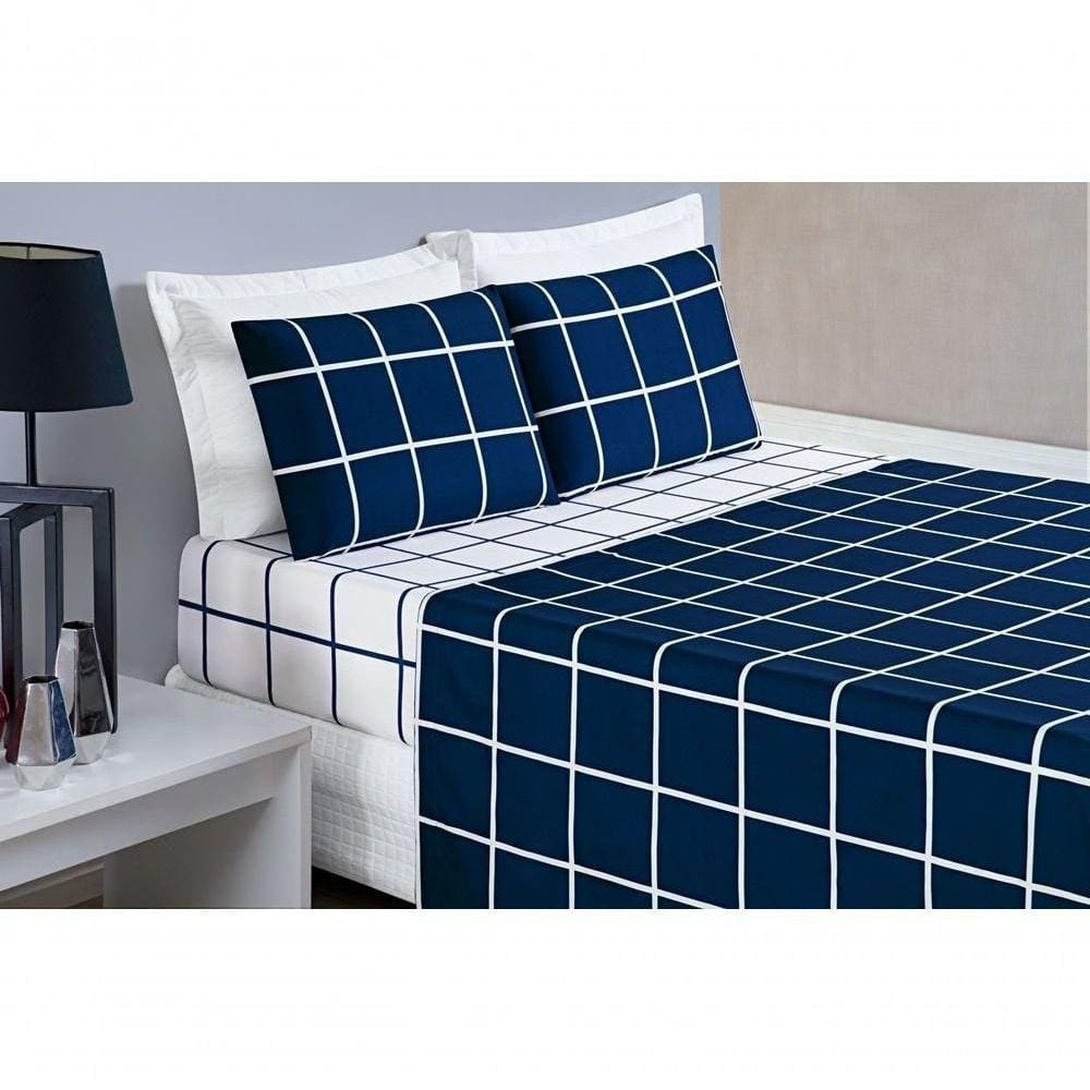 Jogo De Cama Com Lençol De Cima 200 Fios Austin Queen 04 Peças - Marinho