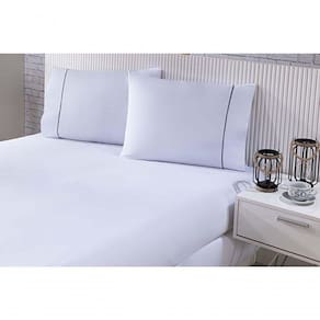 Jogo De Cama 100% Algodão Percal 150 Fios Solteiro Gran Moratta 2 Peças - Branco E Detalhe Cinza
