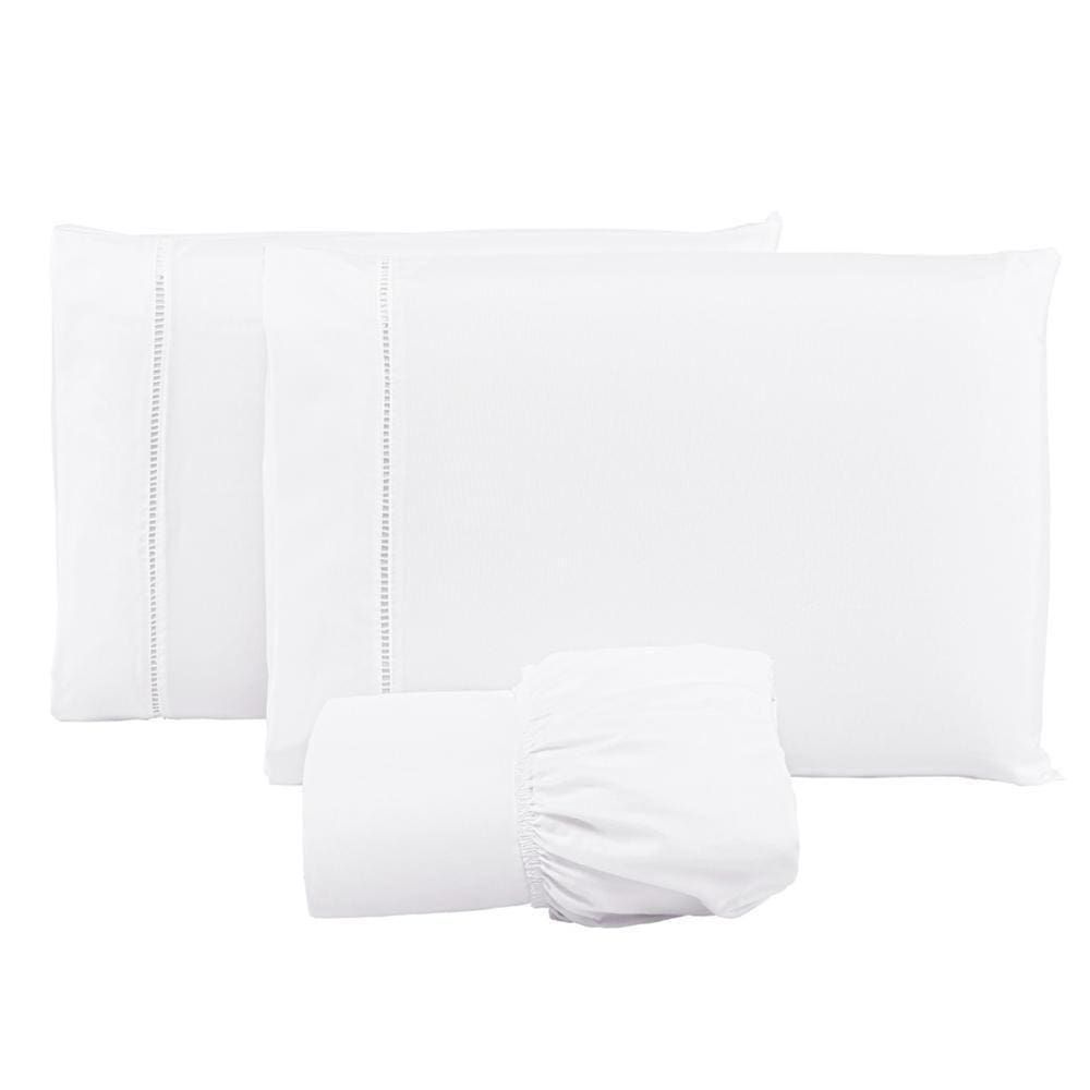 Jogo Lençol 400 Fios Ponto Palito Cama Casal 3pçs Poliéster - Branco