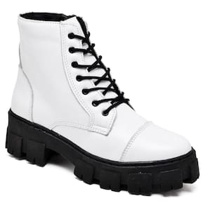 Bota Coturno Feminino Couro Cano Médio Cadarço Moda Moderna