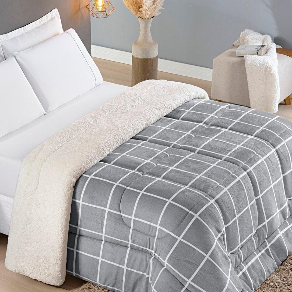 Coberdrom Sherpa E Flannel Austin Solteiro Manta 100g 01 Peça - Cinza