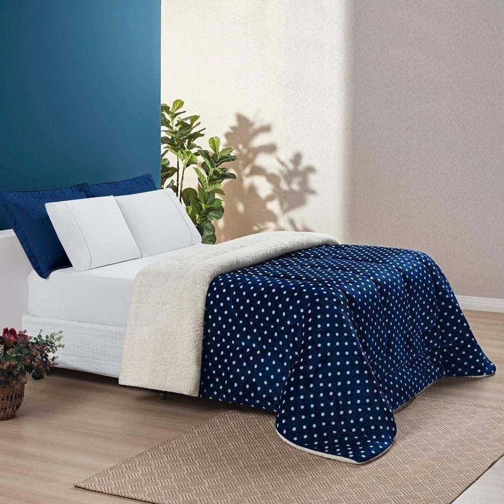 Coberdrom Estampado Petit Poá Solteiro 01 Peça - Marinho