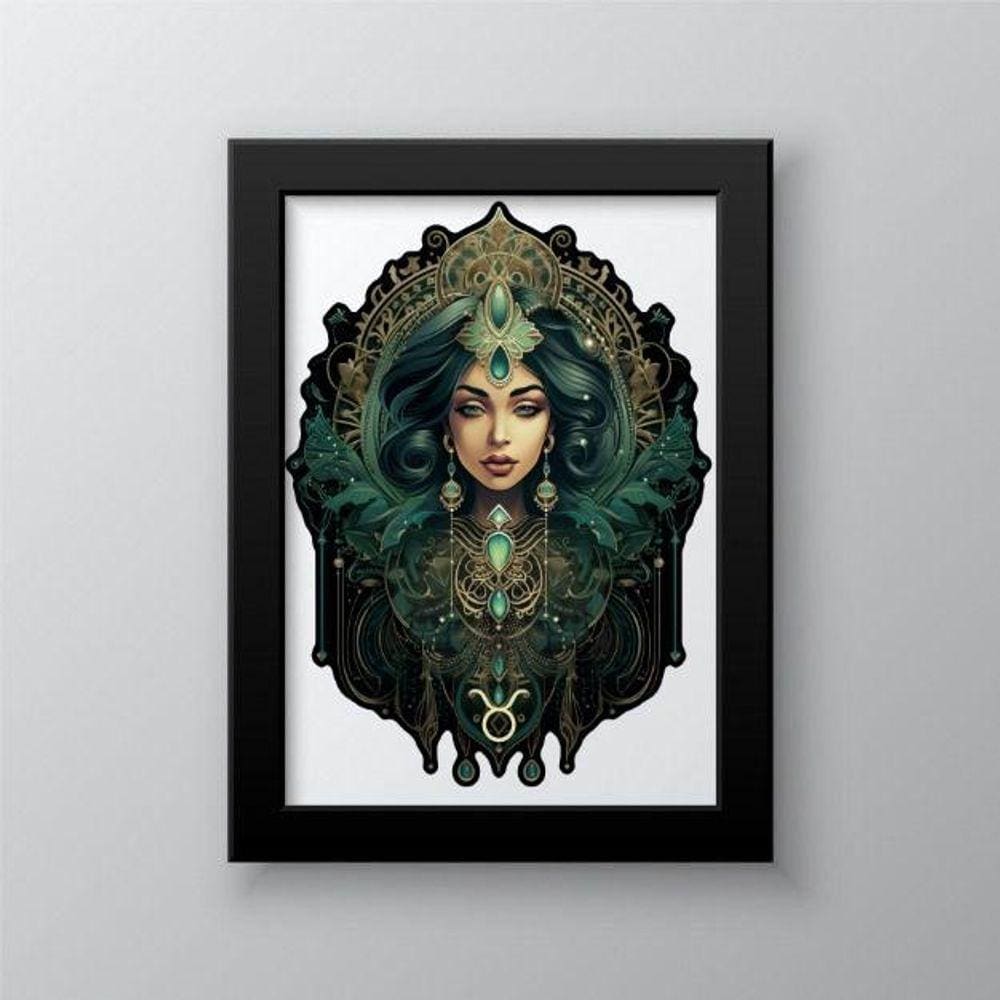 Quadro Decorativo Signo Touro 33x24cm - Moldura Branca