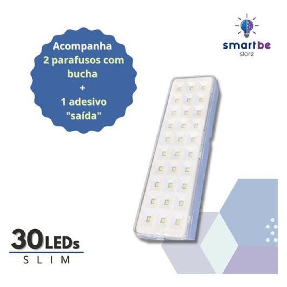 Luminária Emergência Slim - 100lm - Bateria 3.7V - Autonomia 3/6h