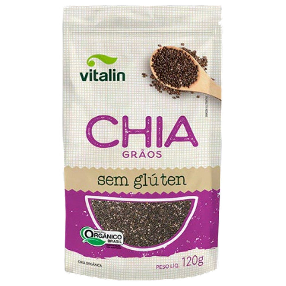 Kit 6X: Chia em Grãos Orgânica Sem Glúten Vitalin 120g