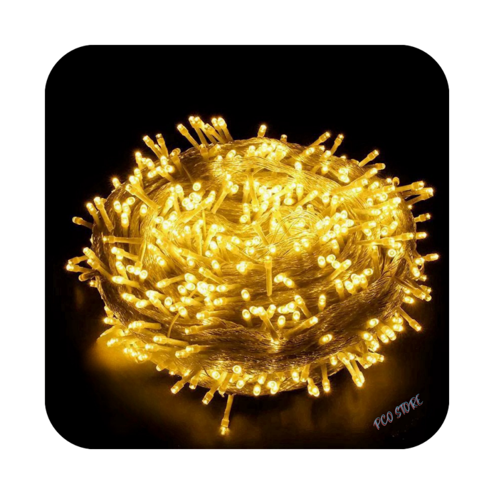 Cordão 1000 Led 8 Funções Prova D`água 100 Metros Fio Transparente Bivolt 31v Uso Externo Natal Branco Quente