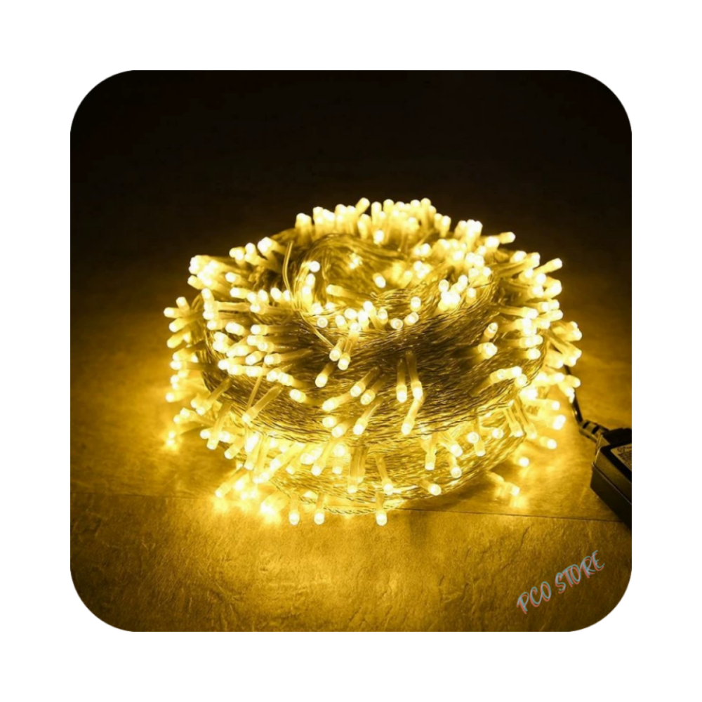 Cordão 500 Led 8 Funções Prova D`água 50 Metros Fio Transparente Bivolt 31v Uso Externo Natal Branco Quente