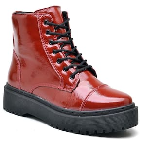 Bota Coturno Feminino Couro Cano Médio Cadarço Confortável