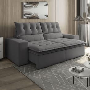 Sofá Retrátil e Reclinável 250cm Veludo M118 Cinza