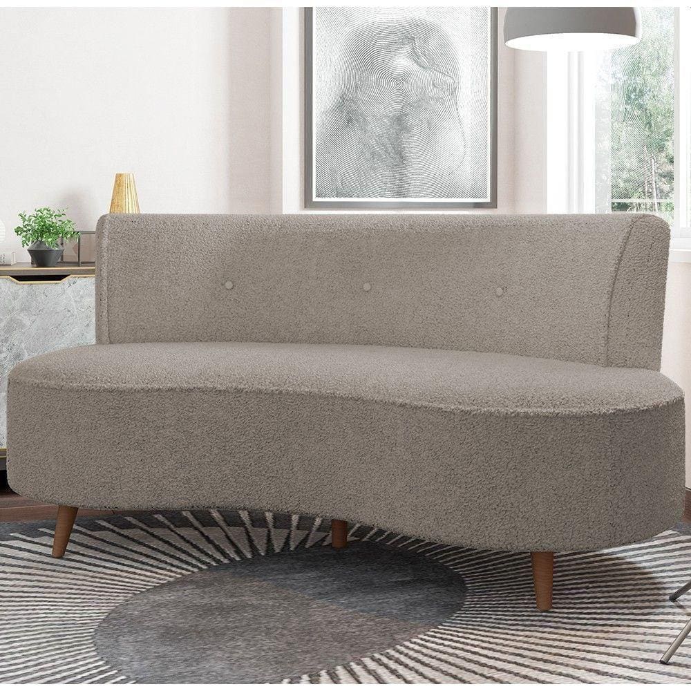 Sofá 2 Lugares Para Sala Living 135cm Pés Palito Korah K04 Bouclê Bege Escuro - Mpozenato