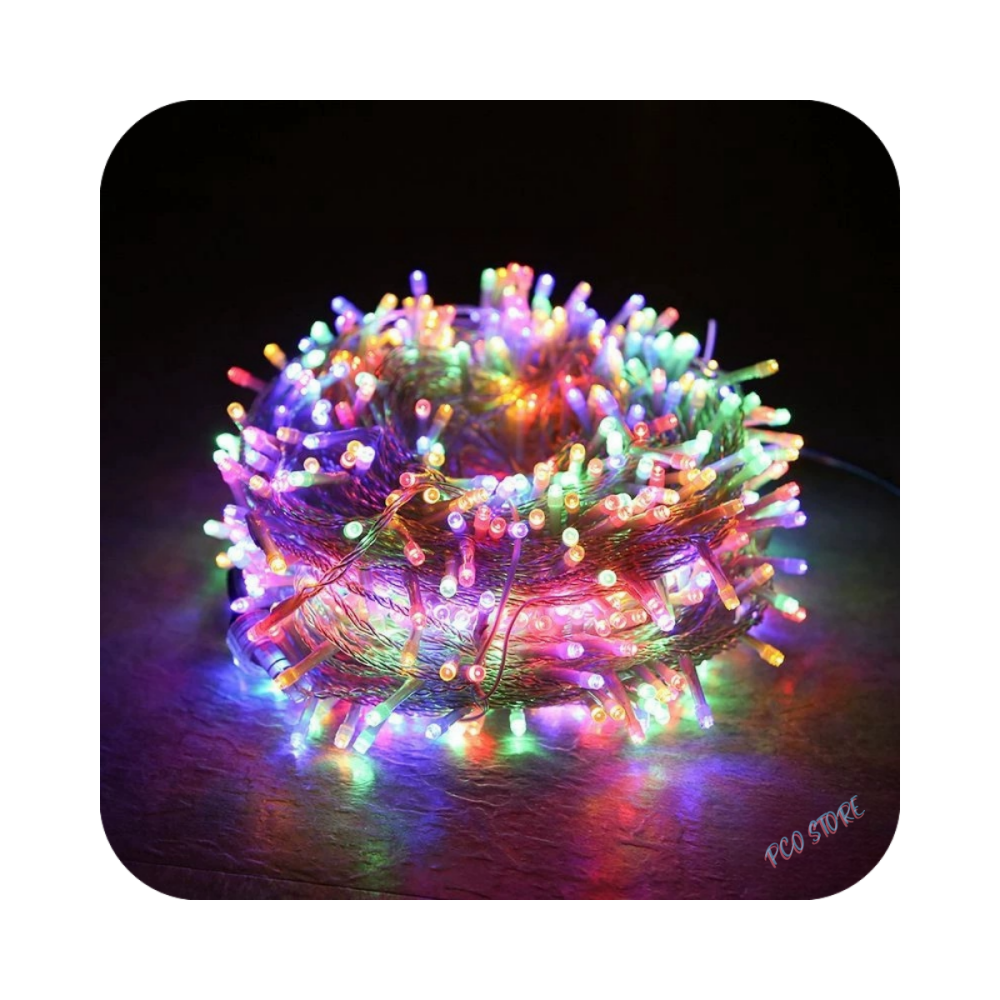 Cordão 500 Led 8 Funções Prova D`água 50 Metros Fio Transparente Bivolt 31v Uso Externo Natal