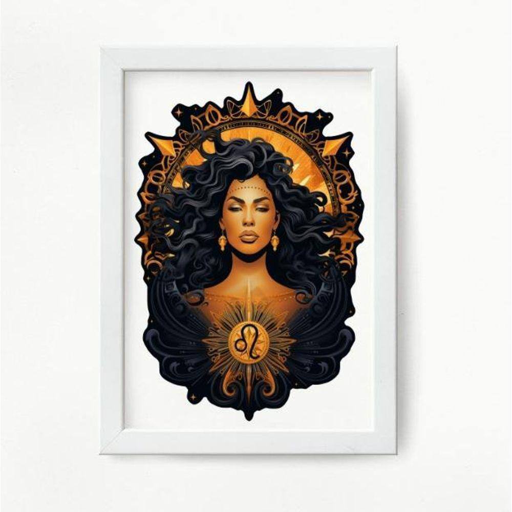 Quadro Signo de Leão - 45x34cm - Moldura Branca