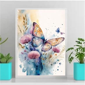 Quadro Decorativo Borboleta Floral Aquarela 45x34cm - Vidro