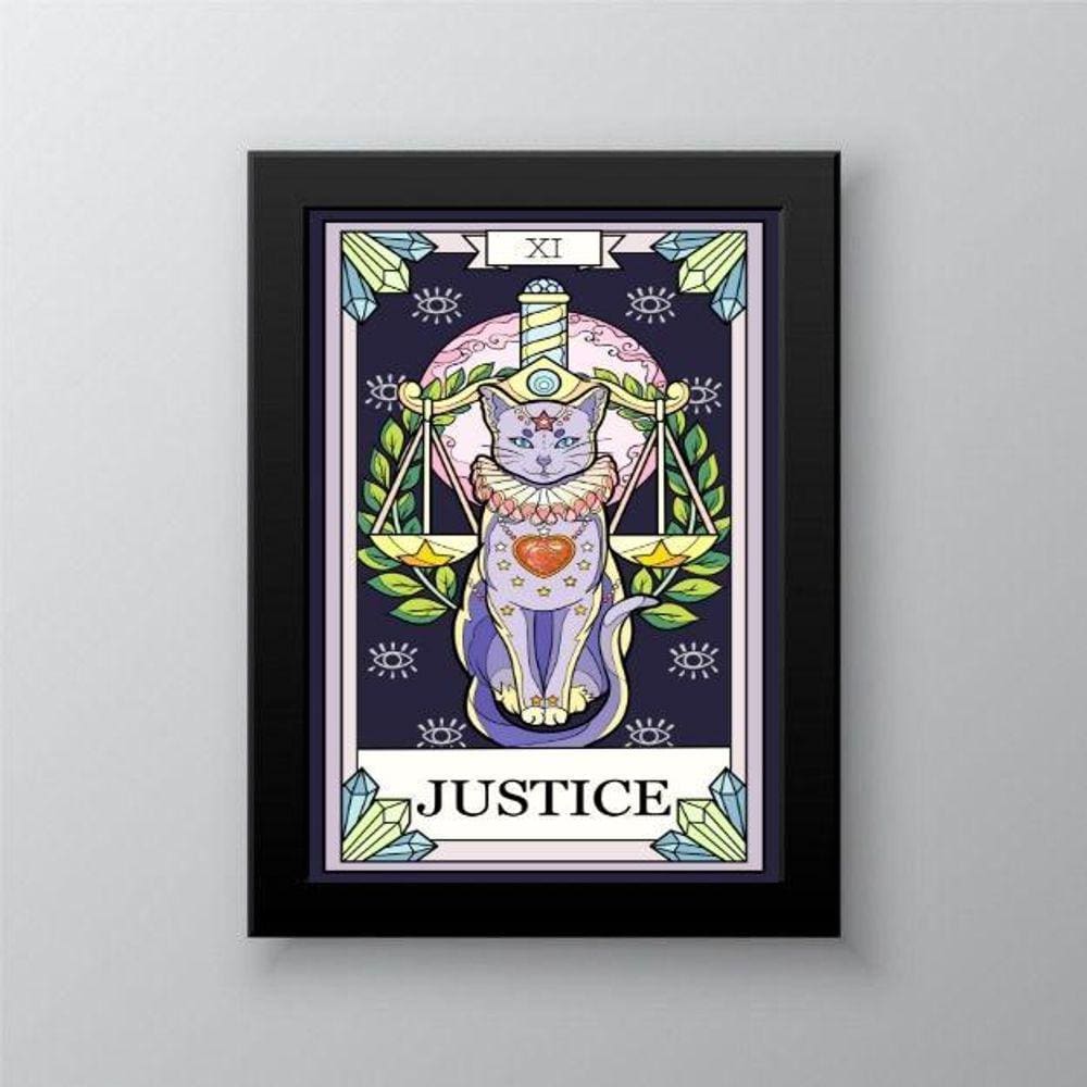Quadro decorativo carta tarot justiça gato 33x24cm