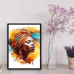 Quadro decorativo africano 45x34cm - Moldura preta