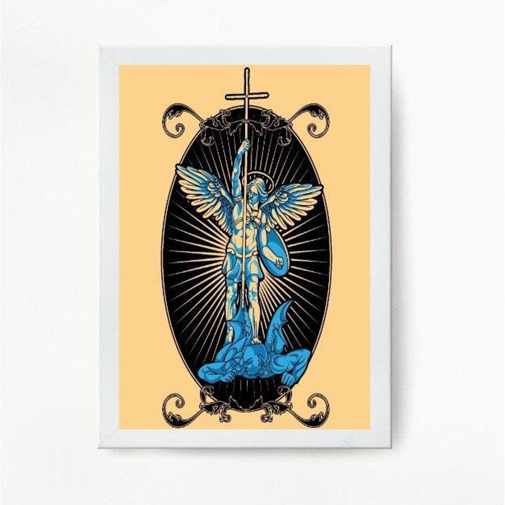 Quadro Arcanjo Miguel 33x24cm - Moldura Madeira