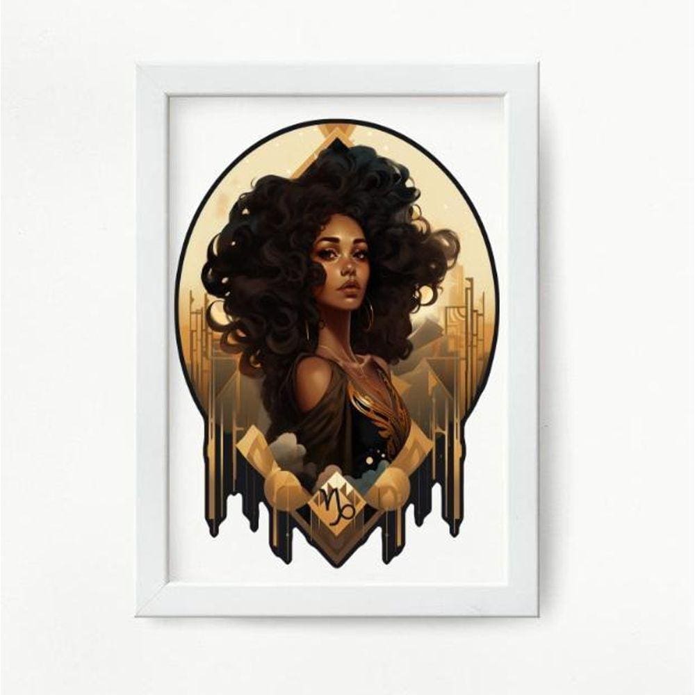Quadro decorativo Capricórnio 24x18cm, moldura branca