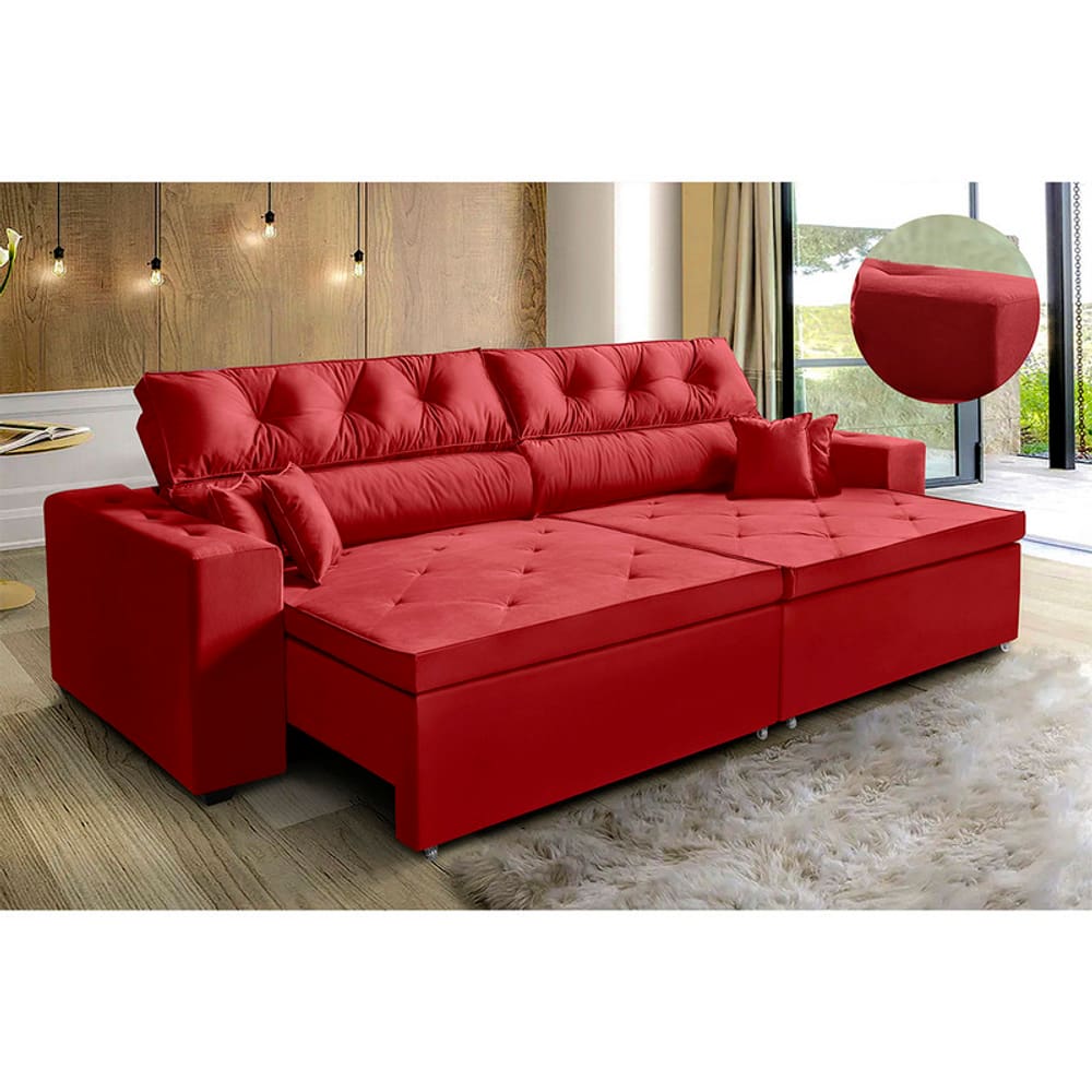 Sofá New Austin 2,02 m Retrátil com Molas Vermelho