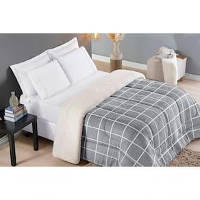 Coberdrom Sherpa E Flannel Austin King Manta 150g 01 Peça - Cinza