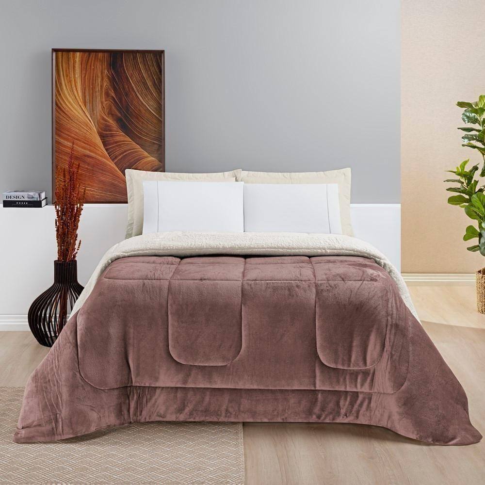 Coberdrom Sherpa E Flannel Everest King Manta Alta 150g 01 Peça - Rose