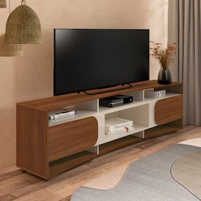 Rack 220cm com Suporte Para TV até 86 Polegadas com 2 Portas Porto Cedro/Off White