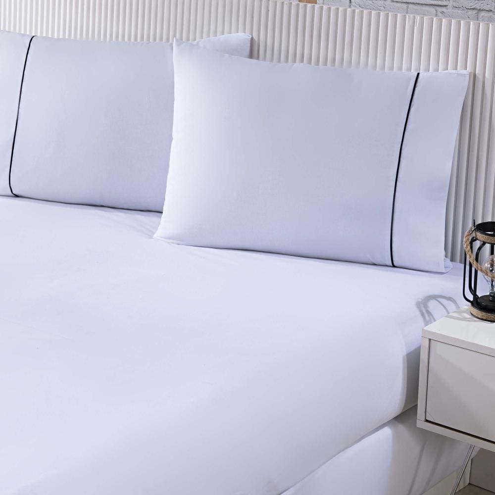 Jogo De Cama Lençol 100% Algodão Percal 150 Fios King Gran Moratta 3 Peças - Branco E Cinza
