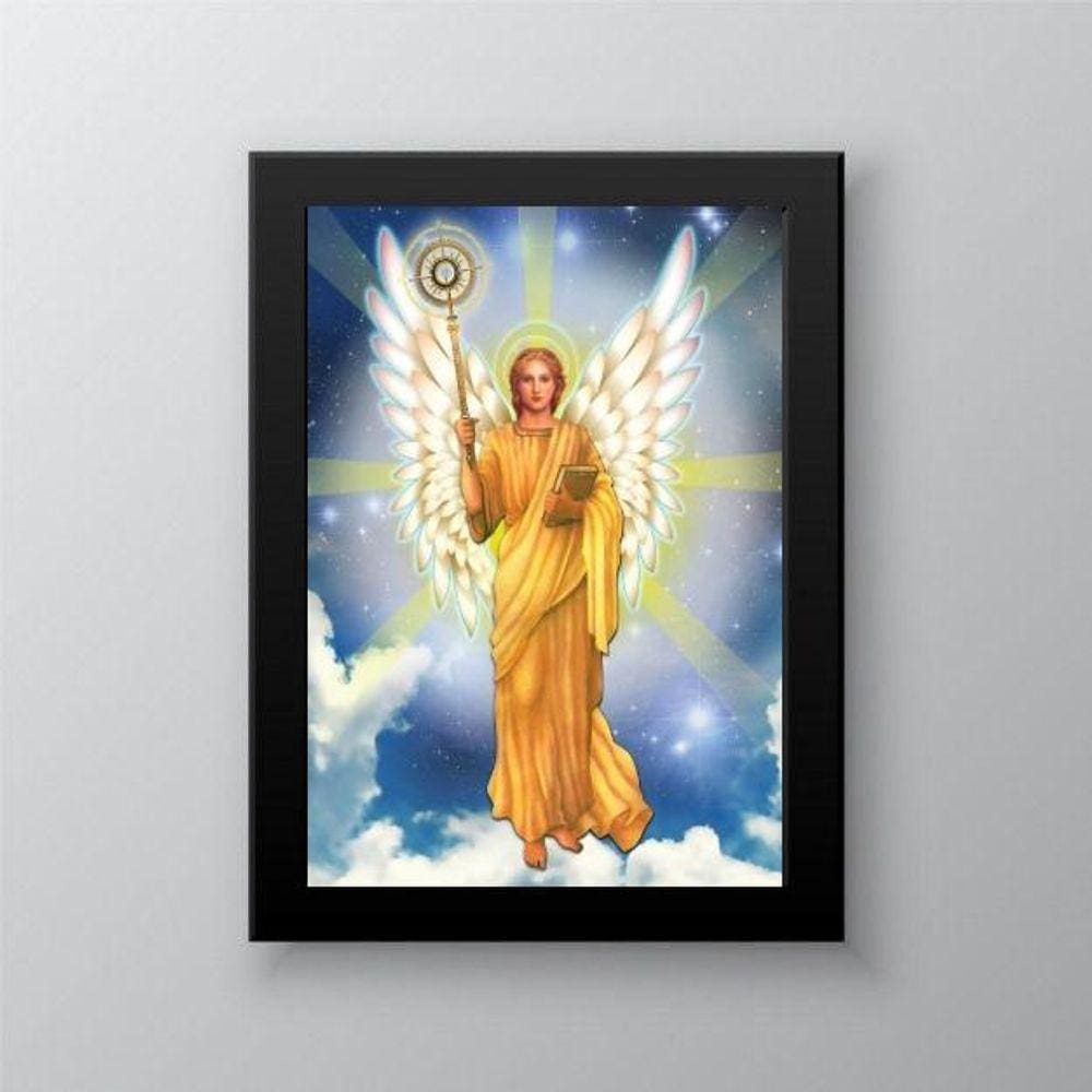 Quadro Decorativo Arcanjo Jofiel 45x34cm - Madeira Branca