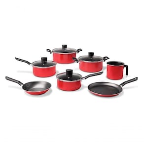 Jogo 7 Peças Garlic Vermelho Antiaderente Pro flon Panelas, Caçarolas, Frigideira, Fervedor E Tapioq