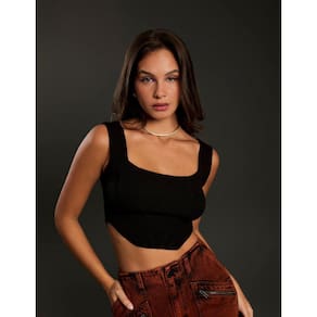 Cropped Zinzane Feminino Tricot Corselet - Preto