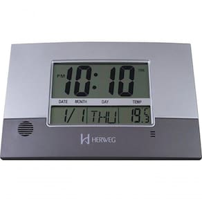 Relógio De Parede Ou Mesa Digital Lcd Calendário Termômetro Prata Herweg 6473 único