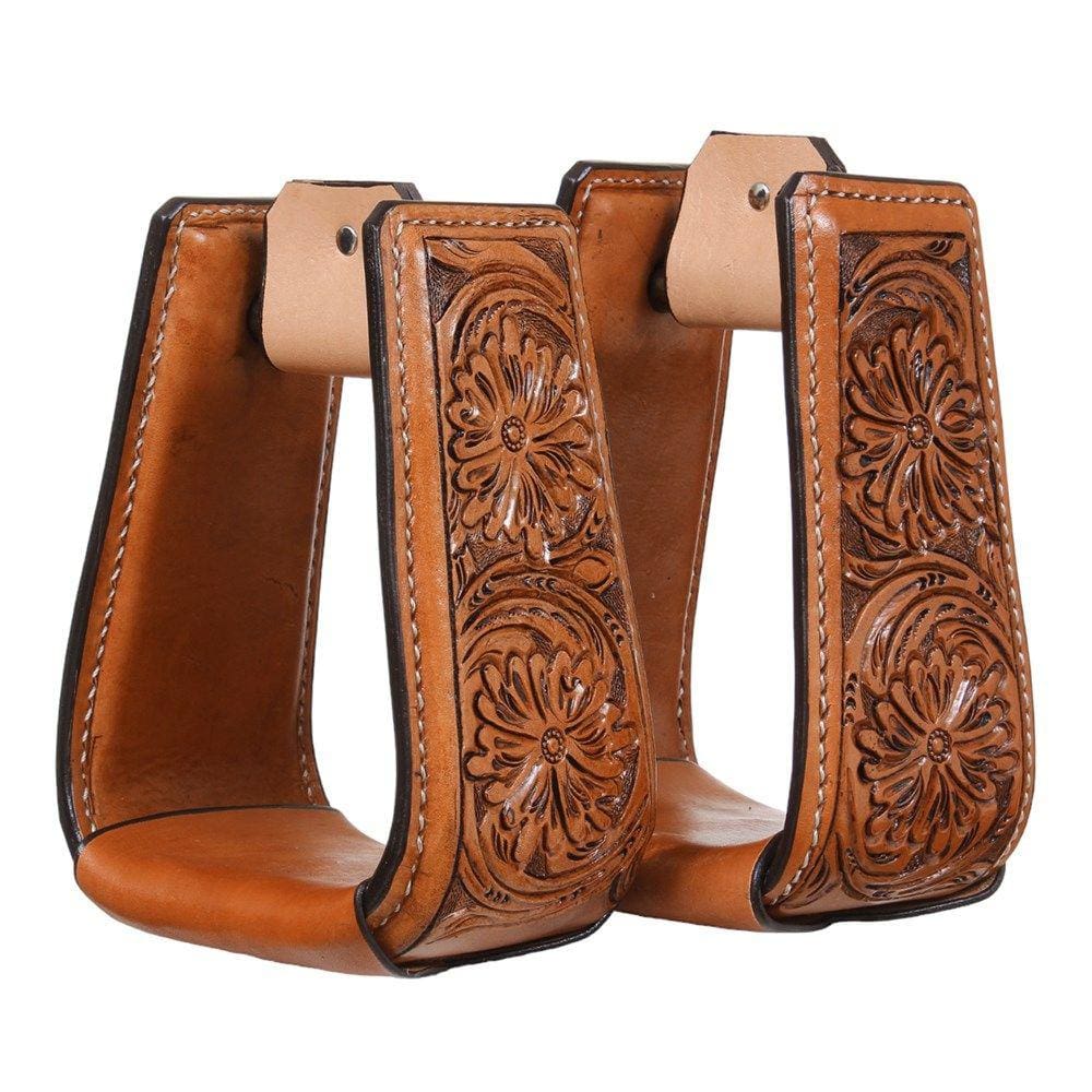 Estribo Revestido em Couro Bordado Floral Rodeo West 34099