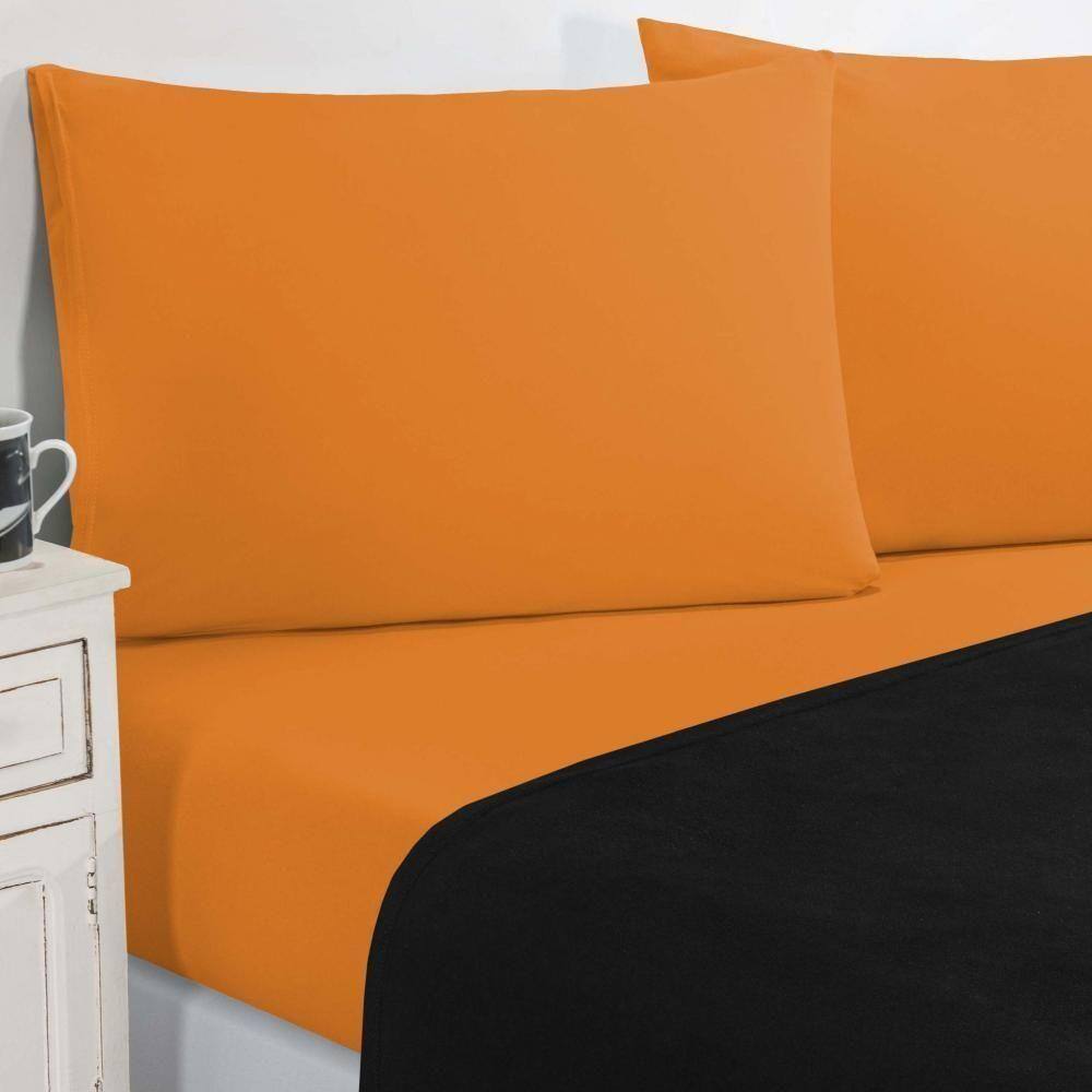 Jogo De Cama Malha Lençol 100% Algodão Gran Moratta 4 Peças Queen - Preto-laranja