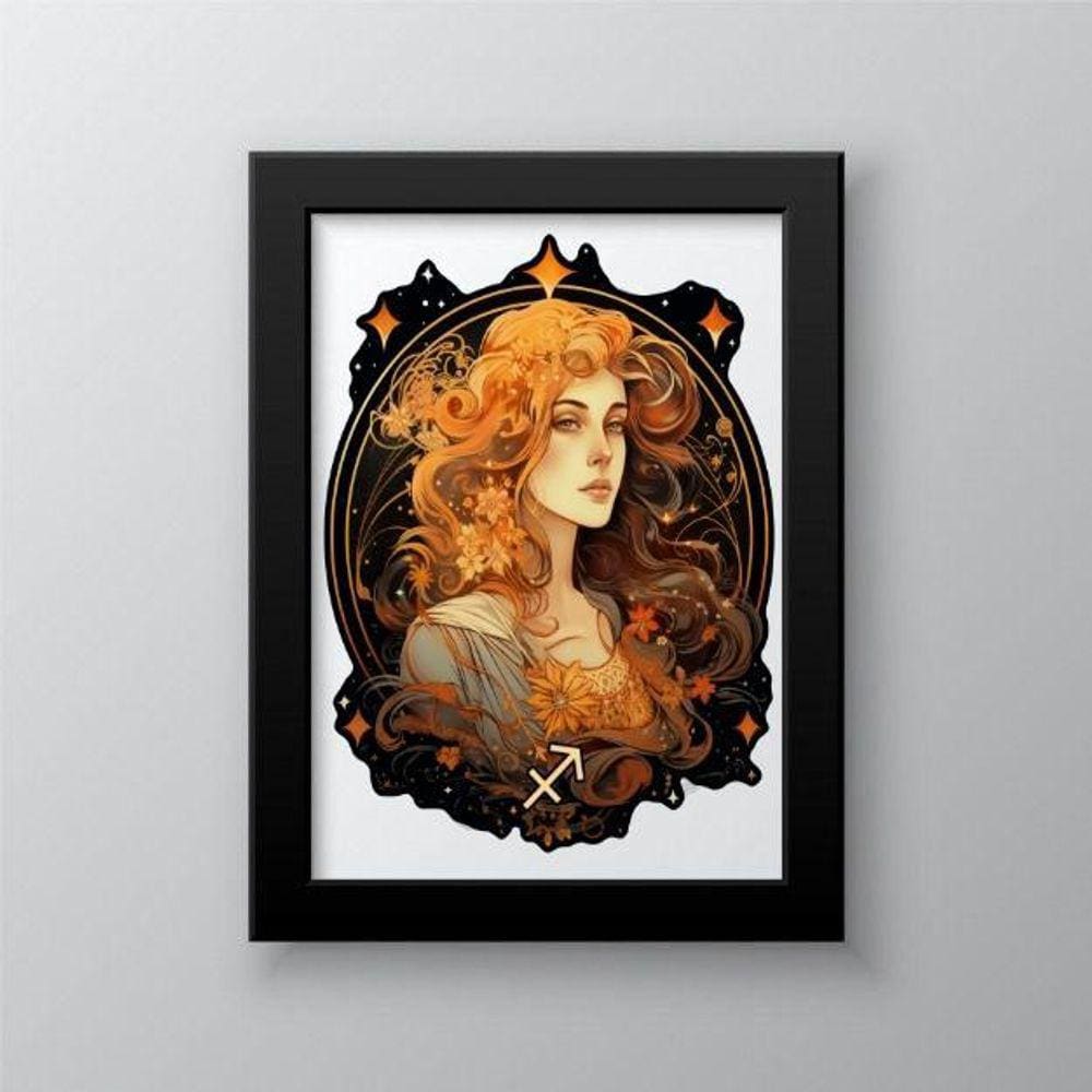 Quadro Decorativo Signo Sagitário 24x18cm - Madeira Preta