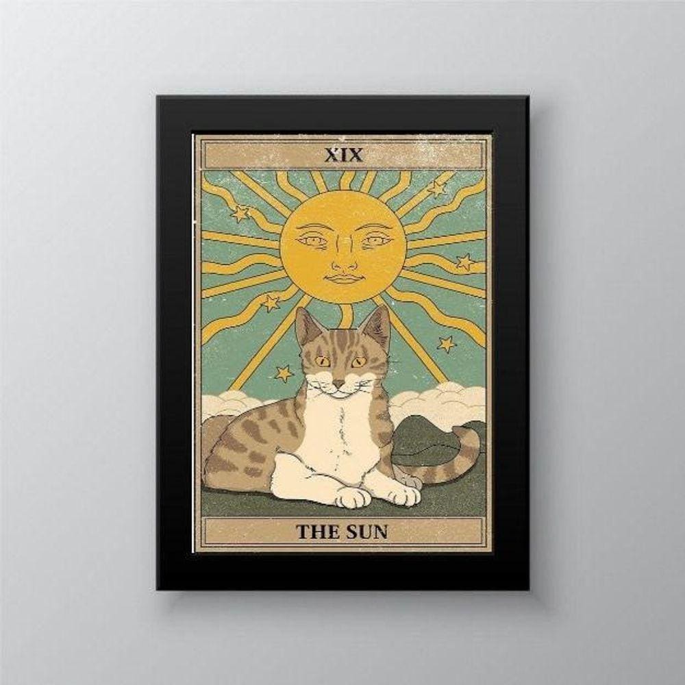Quadro Decorativo Tarot Sol Gato 24x18cm - Vidro