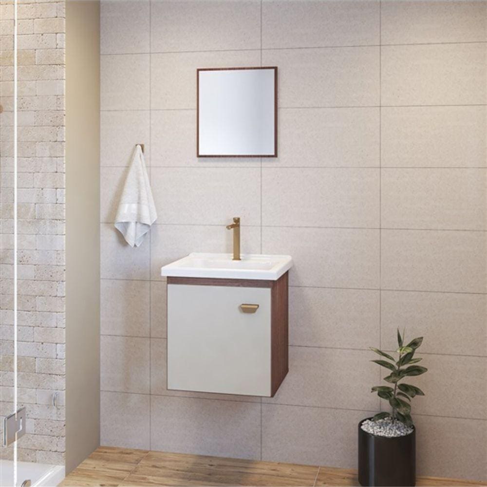 Balcão Banheiro Gaam Aura Suspenso 40cm Nudi/Branco